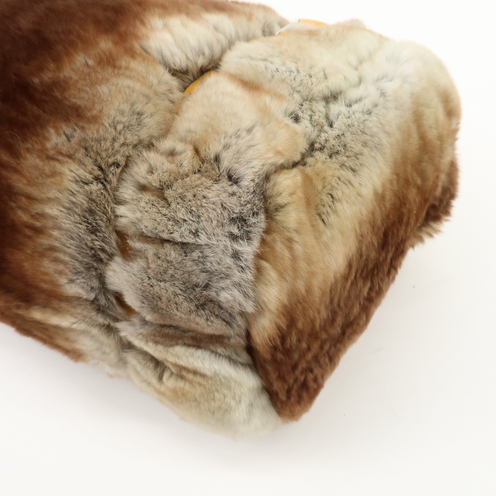 FENDI Seleria Leather Fur Mini Linda Hand Bag Brown White 8BR486 Used