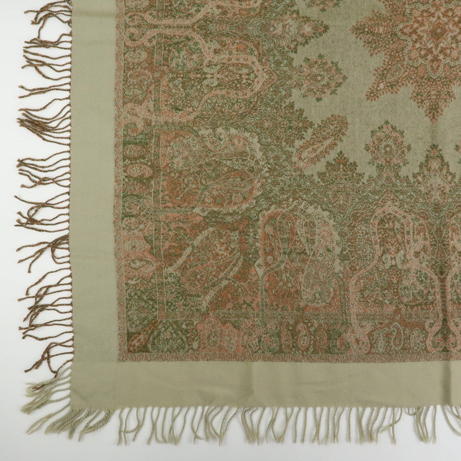 Christian Dior Wool 100% Scarf Paisley Stole Green Coral