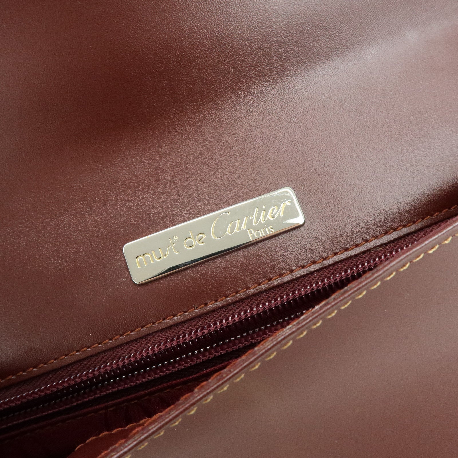 Cartier Must de Cartier Leather Clutch Bag Flat Pouch Bordeaux