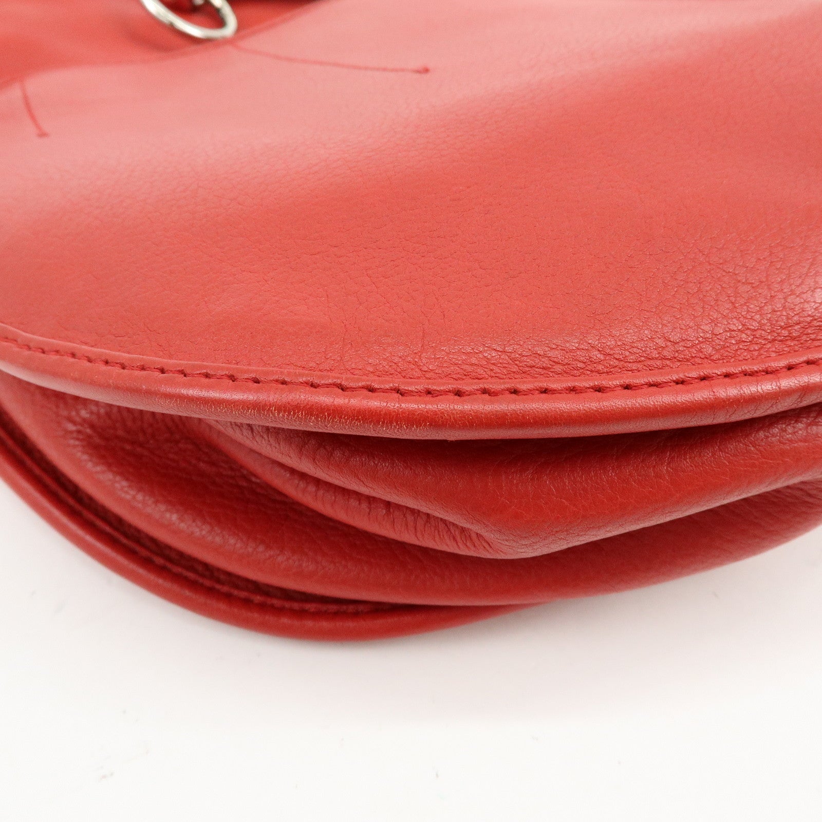Christian Dior Leather Shoulder Bag Hand Bag D-charm Red