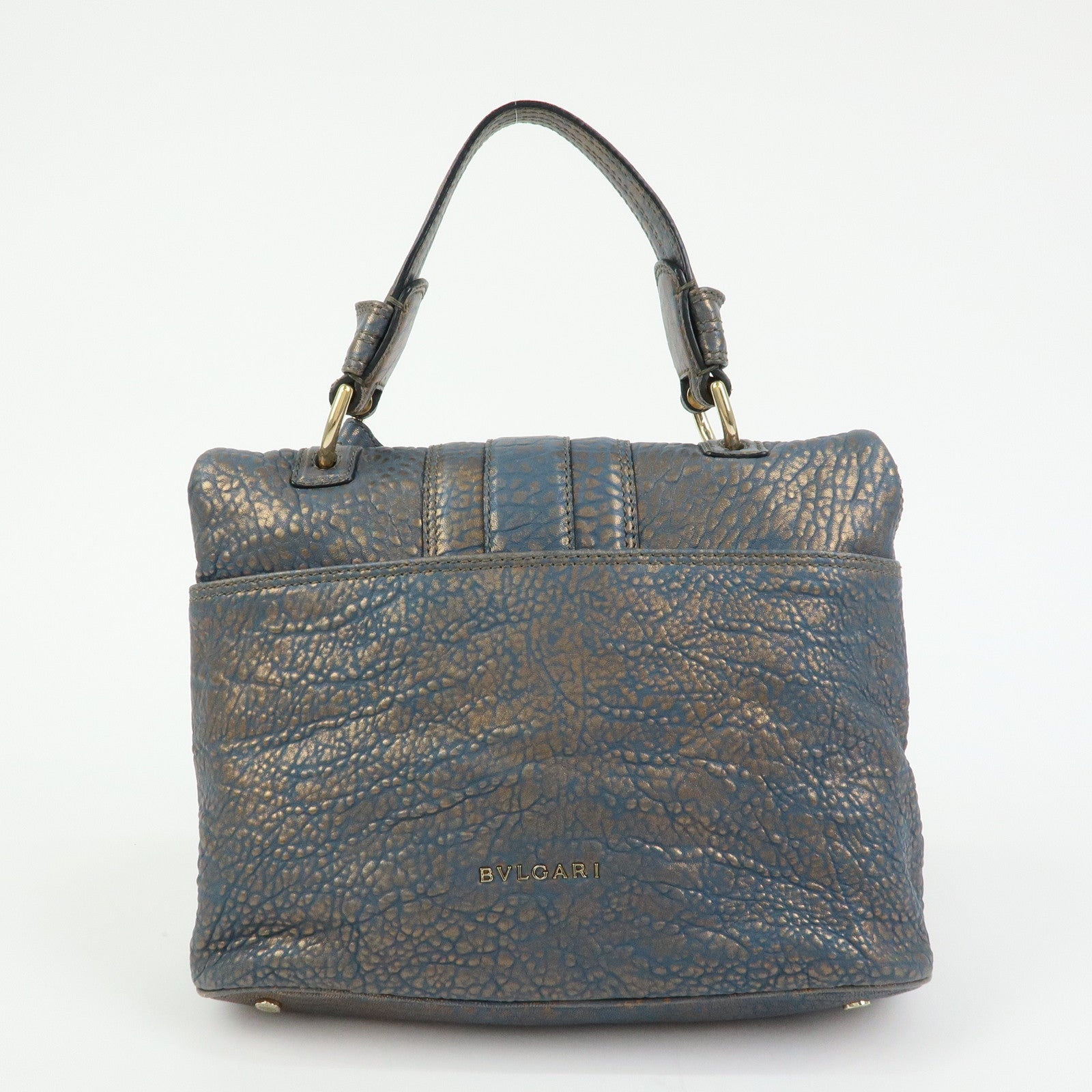 BVLGARI Leoni  Leather Top Handle 2Way Bag Shoulder Bag Blue Bronze