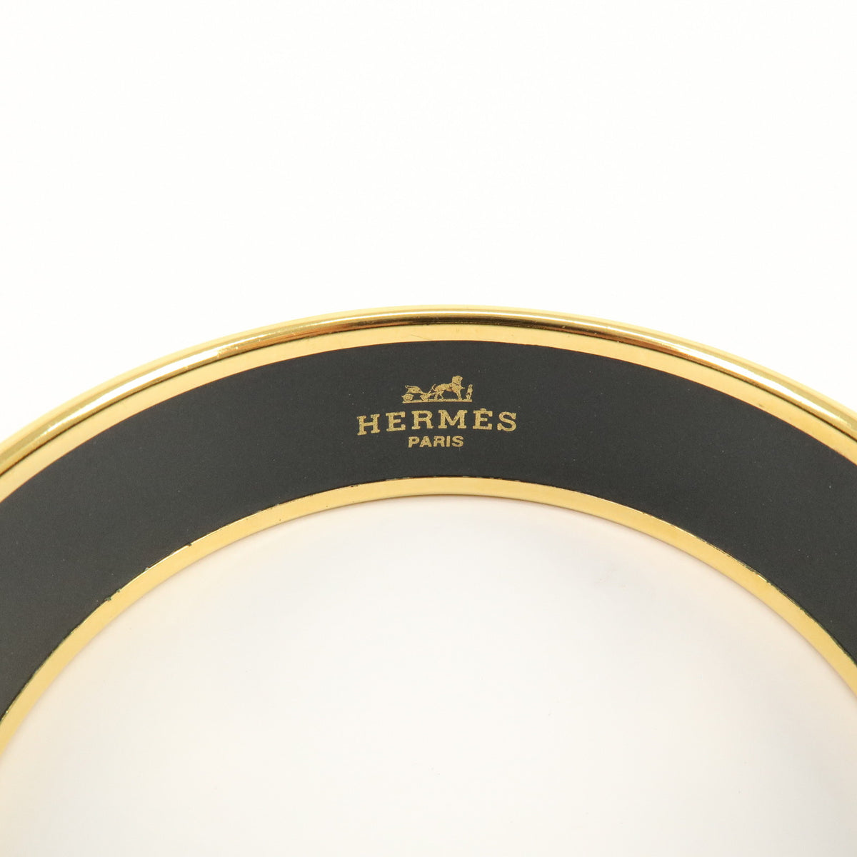 HERMES Email GM Gold Plated Bangle Bracelet Gold Grey White