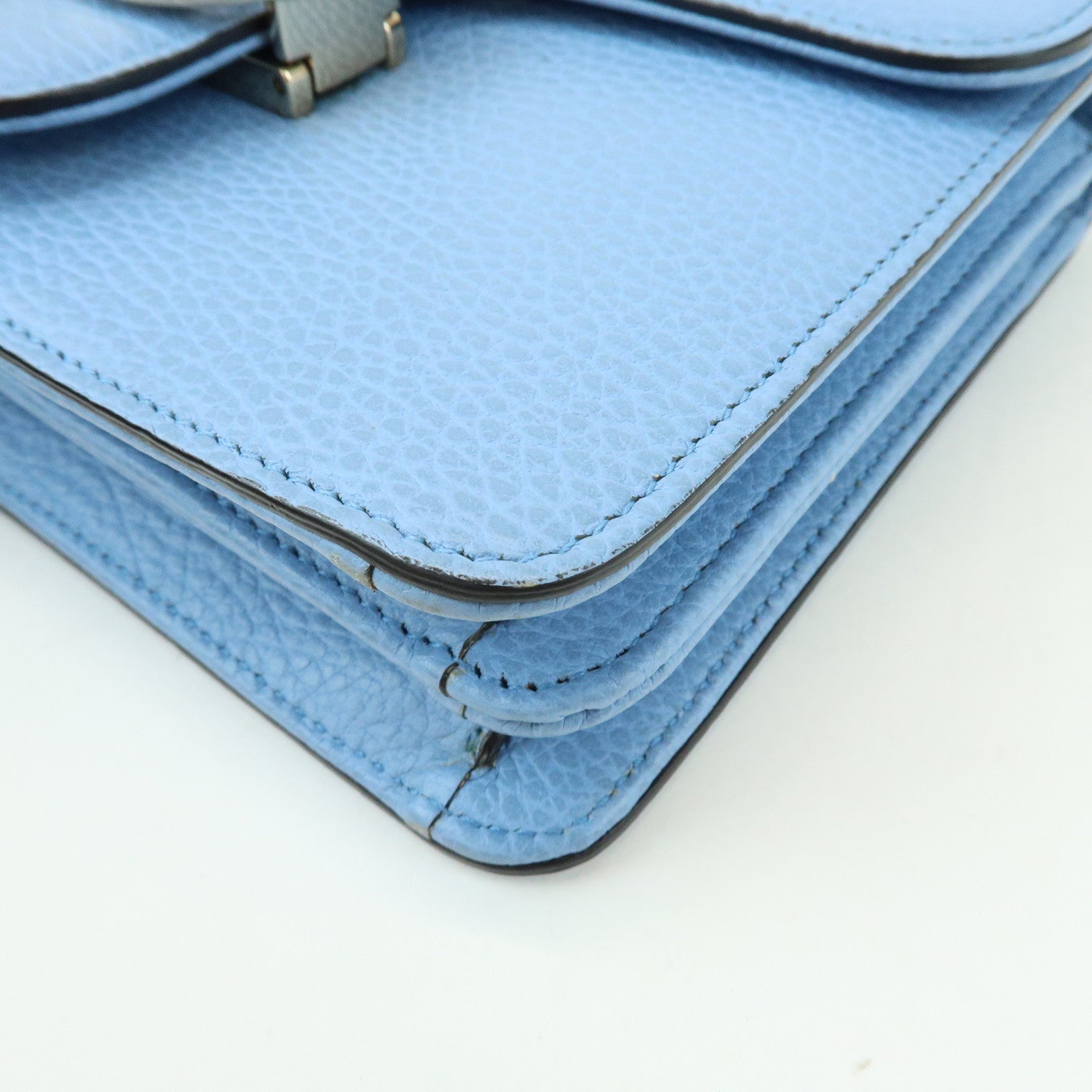 GUCCI Interlocking G Leather Chain Shoulder Bag Light Blue 510304