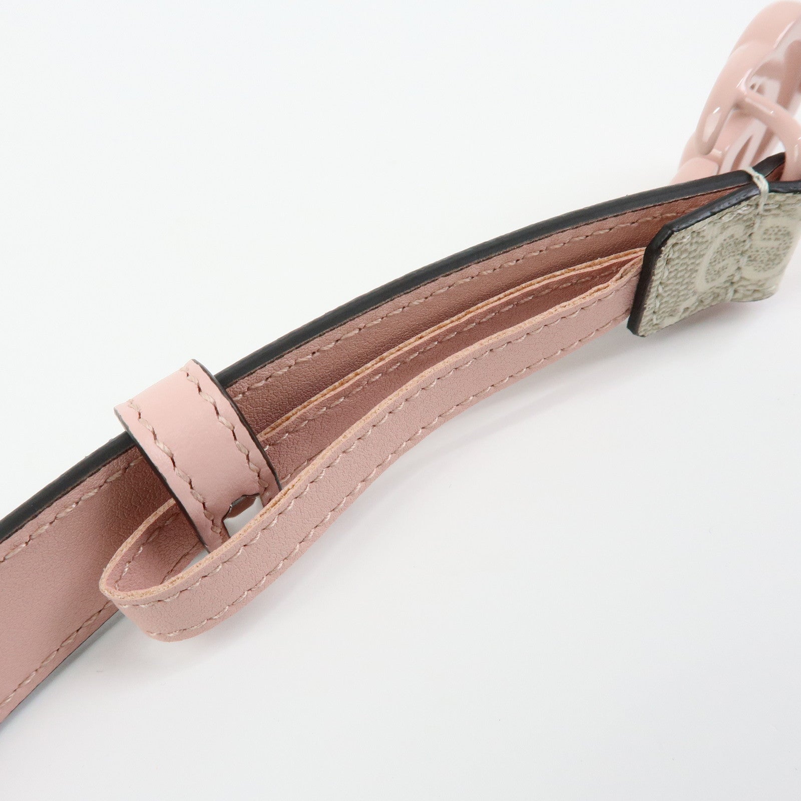 GUCCI Double G GG Spreme Leather Belt Greige White Pink 409417