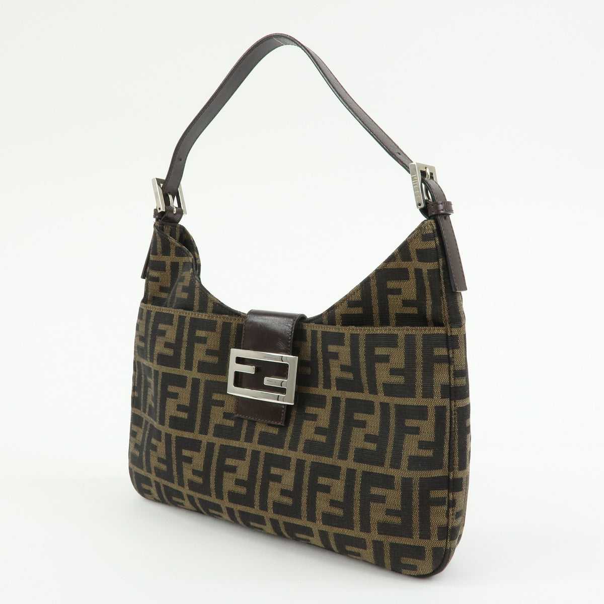 FENDI Zucca Canvas Leather Shoulder Bag Hand Bag Black Brown 26569