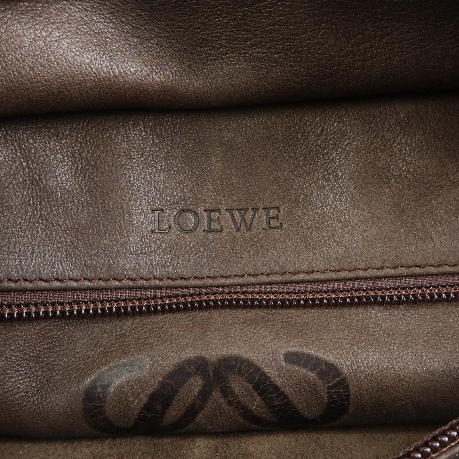 LOEWE Anagram Amazona 28 Suede Leather Hand Bag Boston Bag Brown