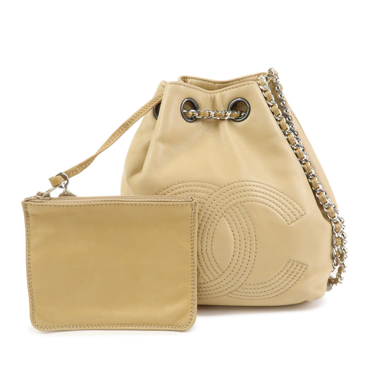 CHANEL COCO Mark Lamb Skin Backpack Shoulder Bag Beige