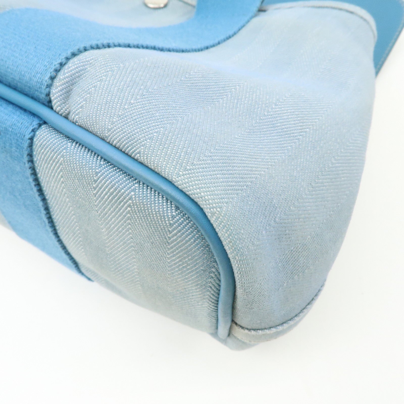 HERMES Valparaiso PM Canvas Leather Tote Hand Bag □K Stamped Blue Jean