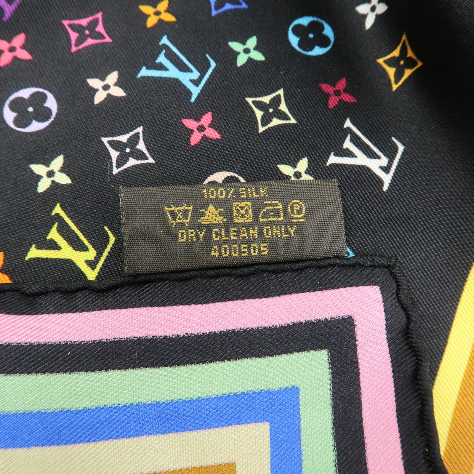 Louis Vuitton Monogram Silk 100% Scarf Multicolor Black M71914