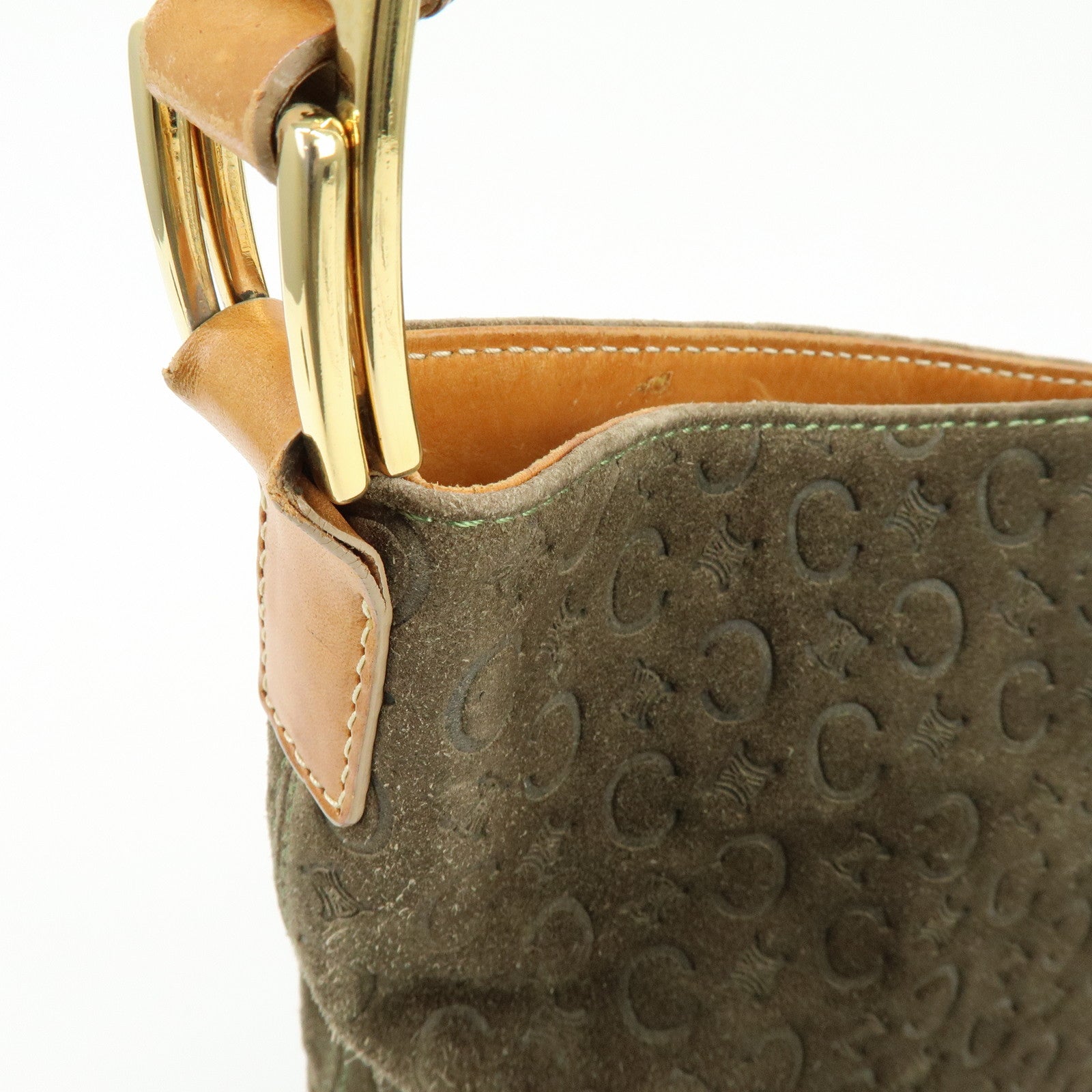 CELINE C Macadam Suede Leather Shoulder Bag Khaki