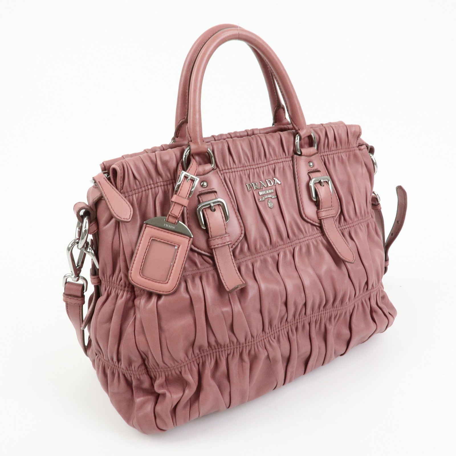 PRADA Logo Nappa Leather 2Way Bag Hand Bag Shoulder Bag Pink