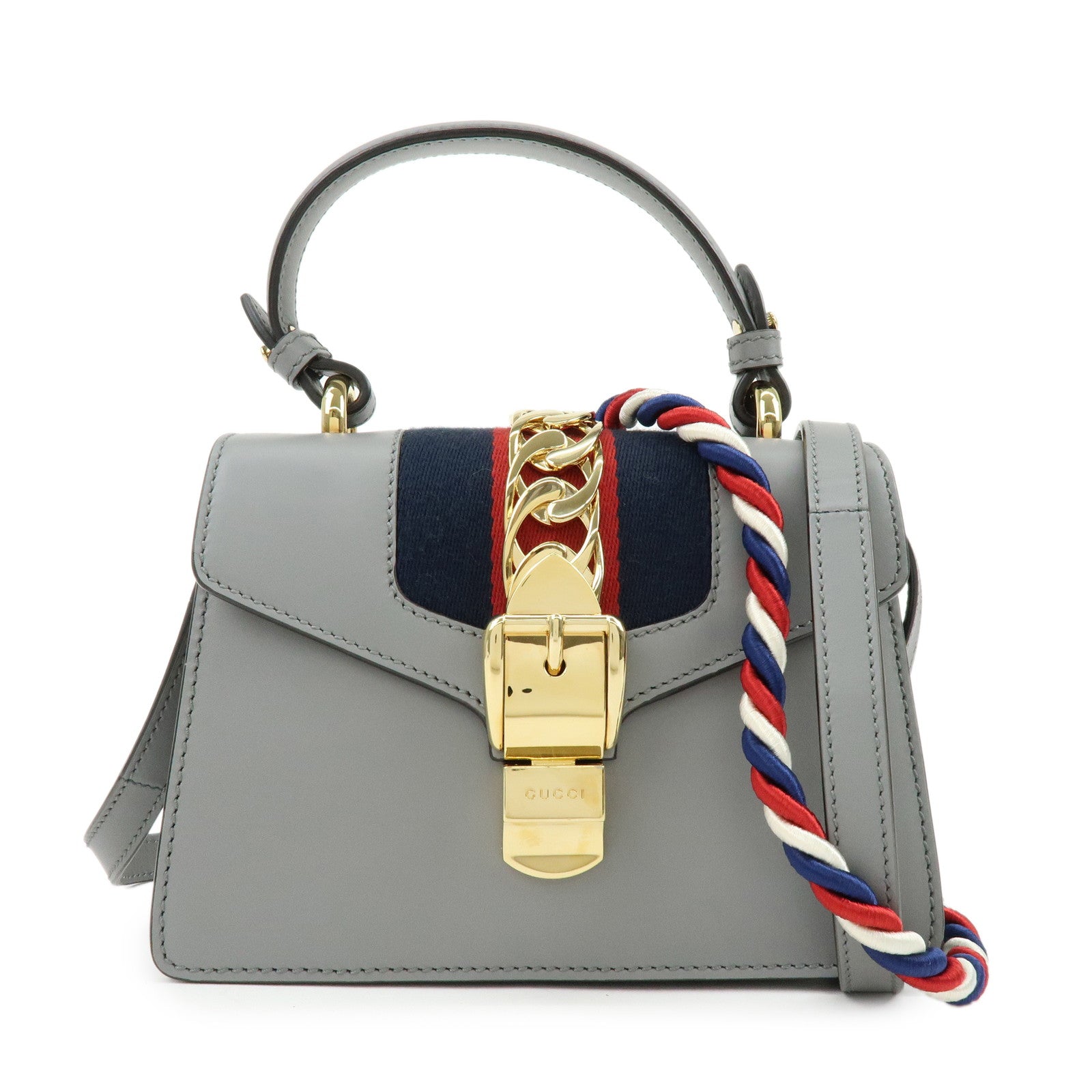 GUCCI Sylvie Sherry Leather 2Way Hand Bag Shoulder Bag Black 470270