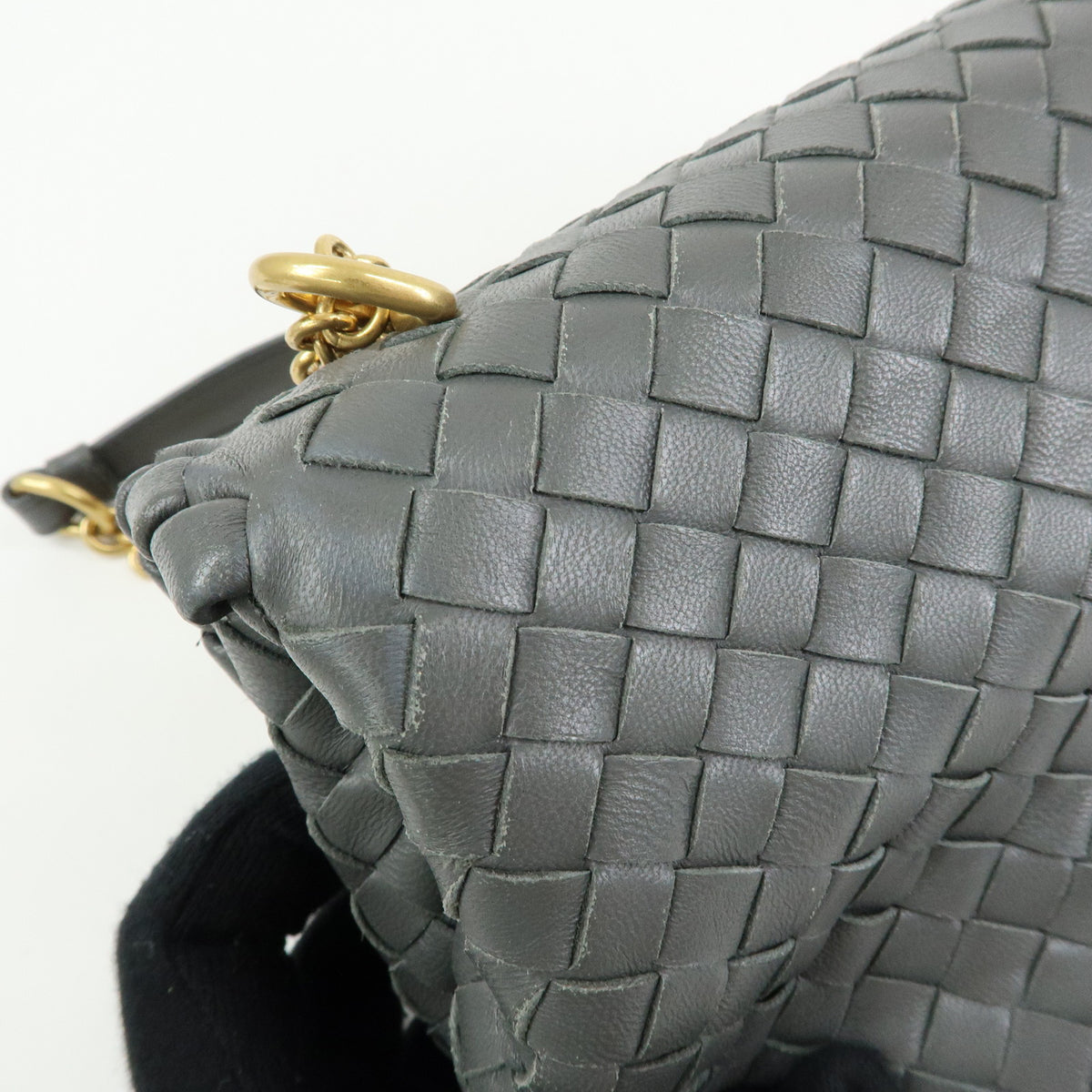 BOTTEGA VENETA Intrecciato Small Olimpia Chain Shoulder Bag Gray