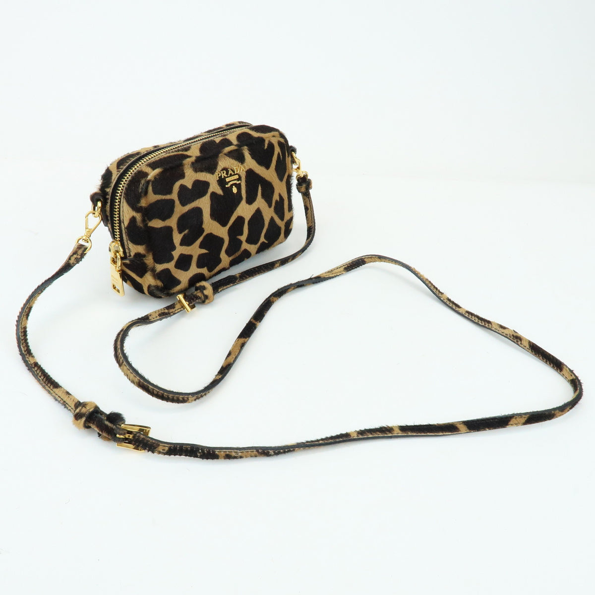 PRADA Pony Hair Leopard Mini Shoulder Bag Camera Bag 1N1674