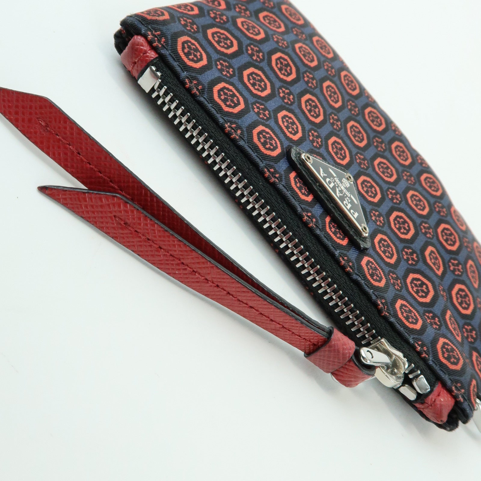 PRADA Triangle Logo Nylon Leather Mini Pouch Key Ring Navy 2TT072