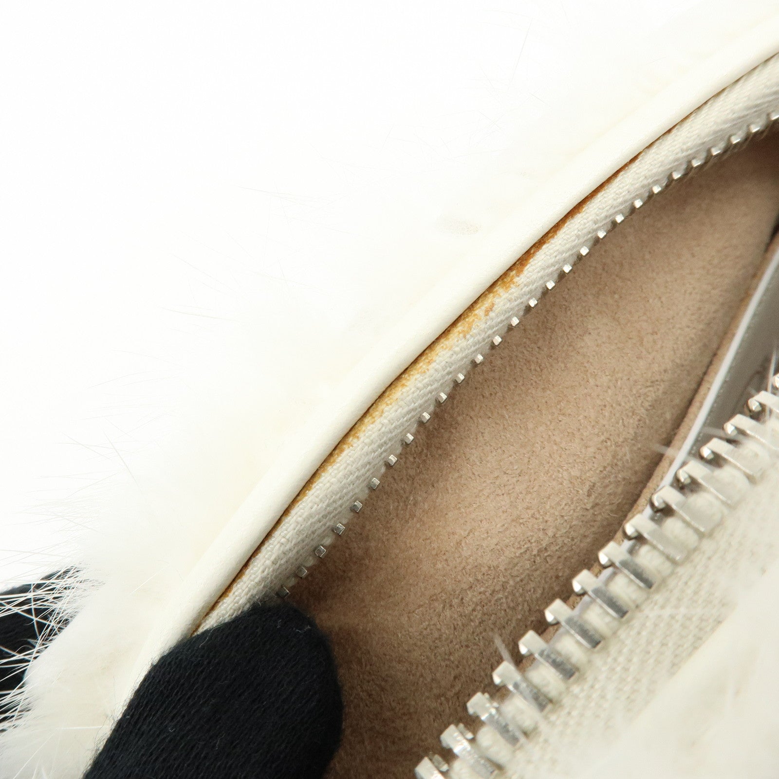 TOD'S Fur Leather 2Way Bag Hand Bag Shoulder Bag White