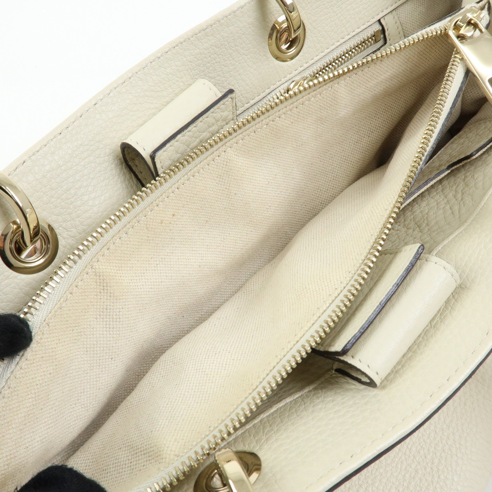GUCCI Bamboo Shopper Medium Leather 2Way Bag Hand Bag White 323660