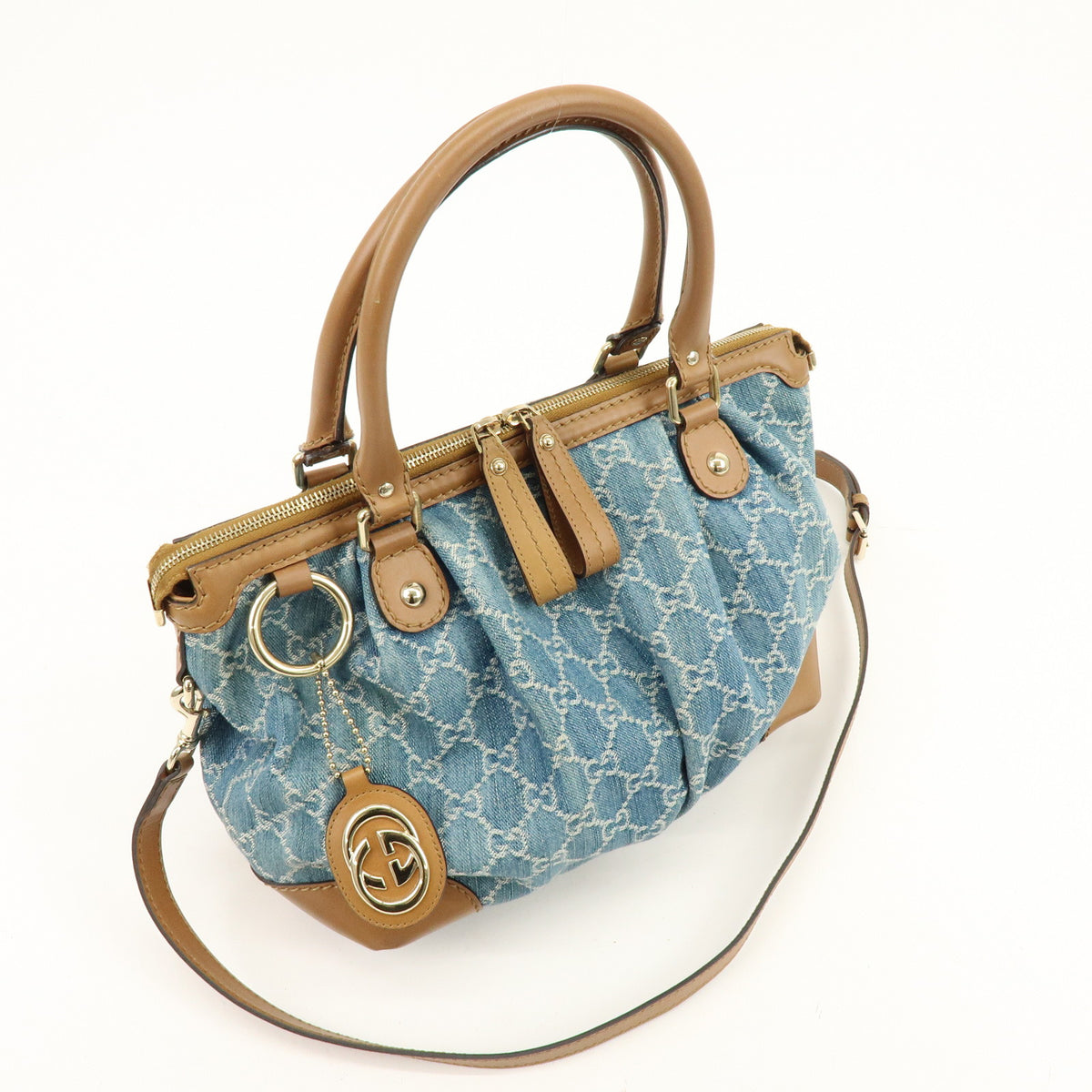 GUCCI Sukey GG Denim Leather 2Way Bag Shoulder Bag Blue 247902