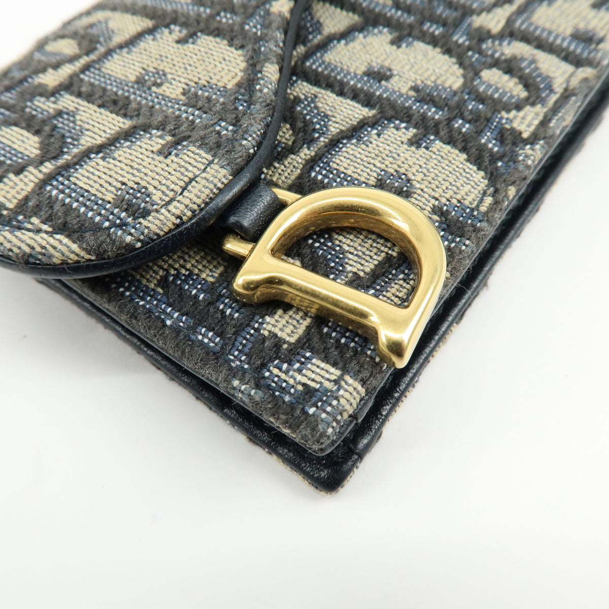 Christian Dior Oblique Saddle Jacquard Canvas Leather Card Case Navy