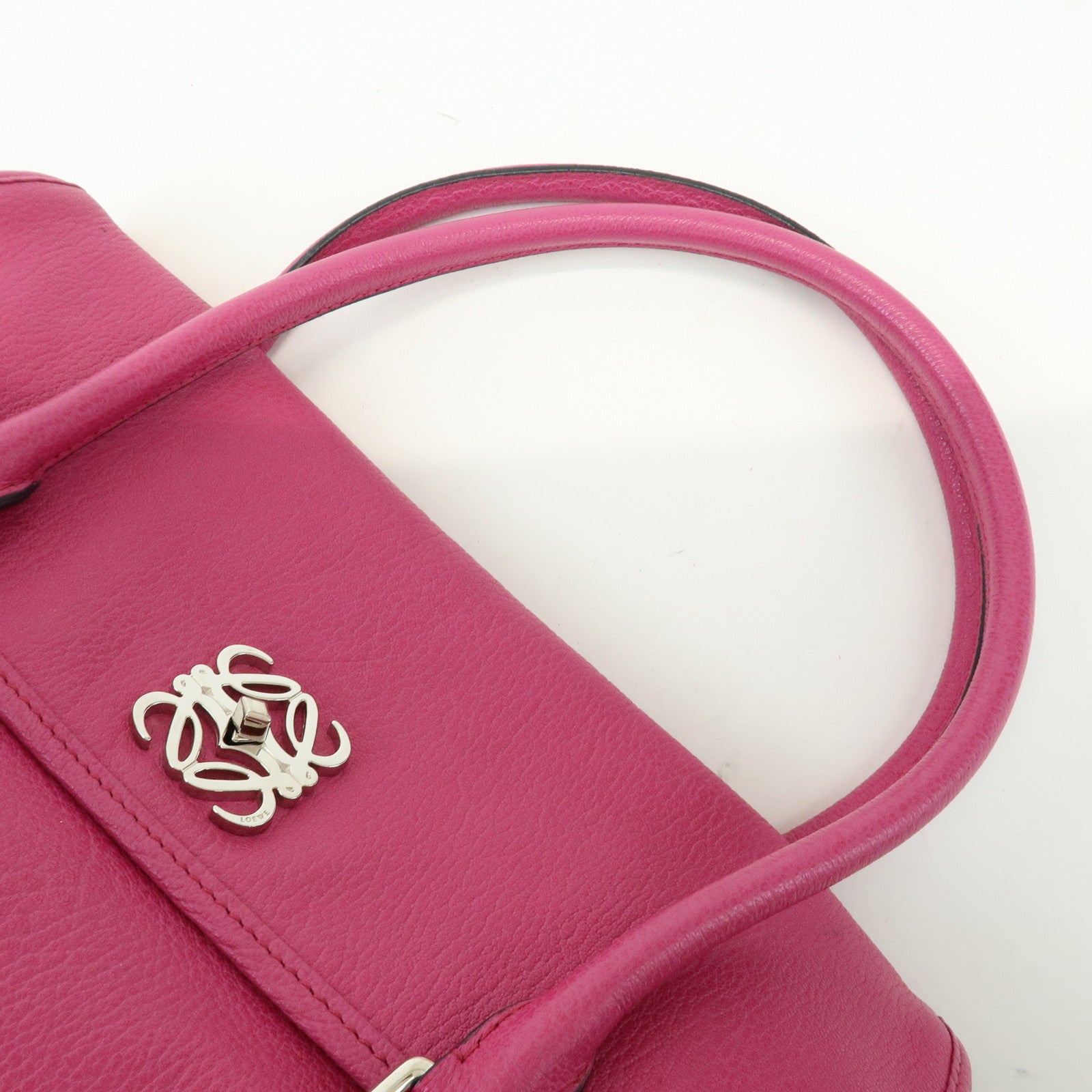 LOEWE Anagram Leather Hand Bag Shoulder Bag Mini Boston Bag Pink