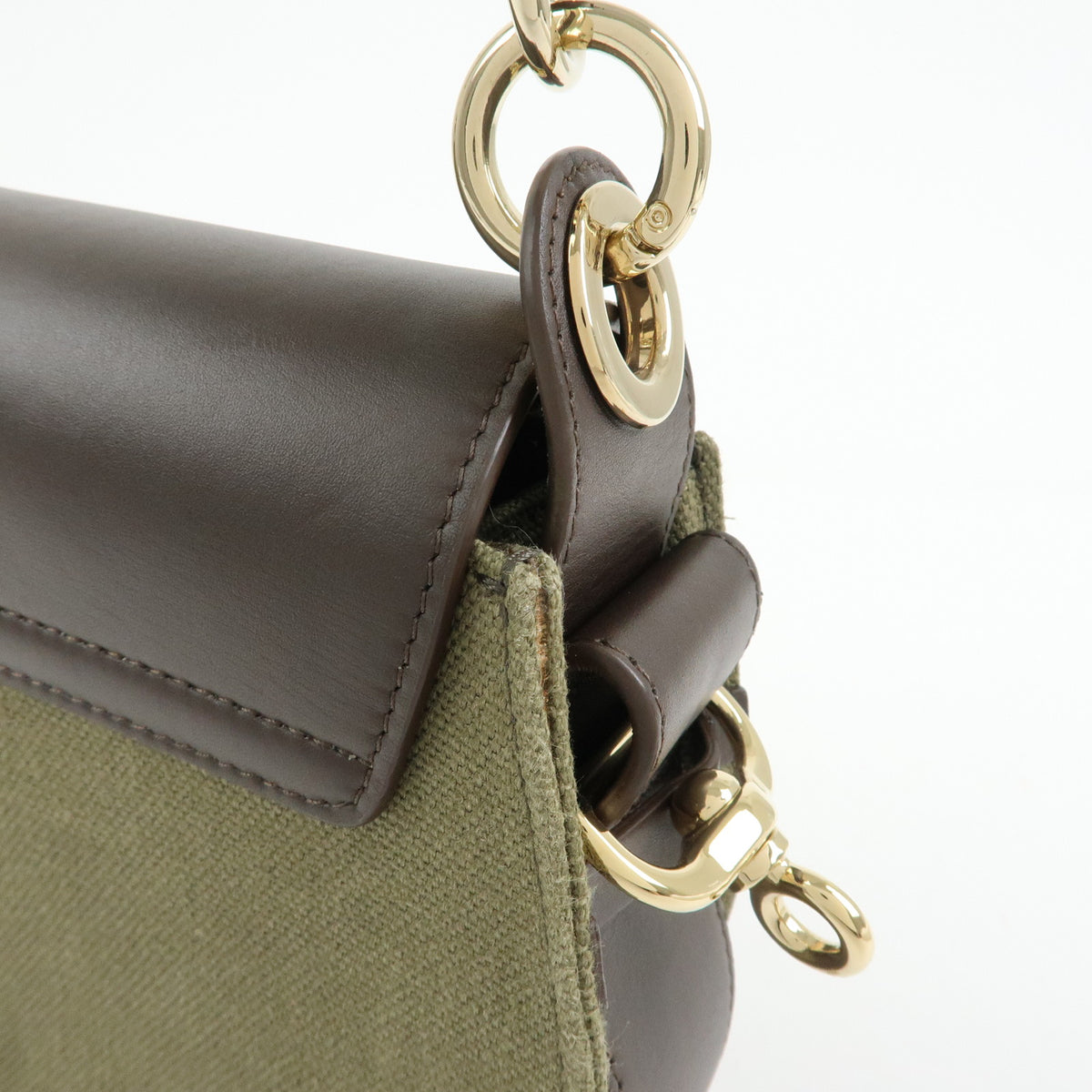 Chloe Tess Small Canvas Leather 2Way Bag Hand Bag Brown Green