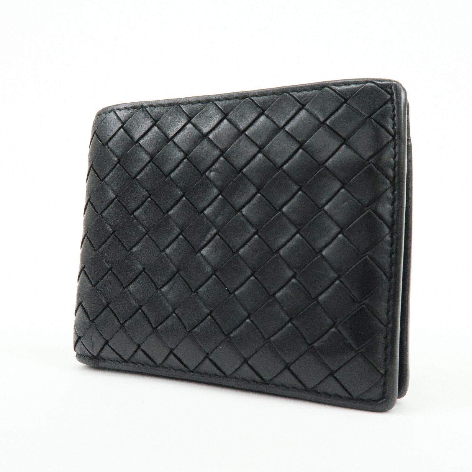 Bottega Veneta Intrecciato Leather Bi-fold Comact Wallet Black 193642