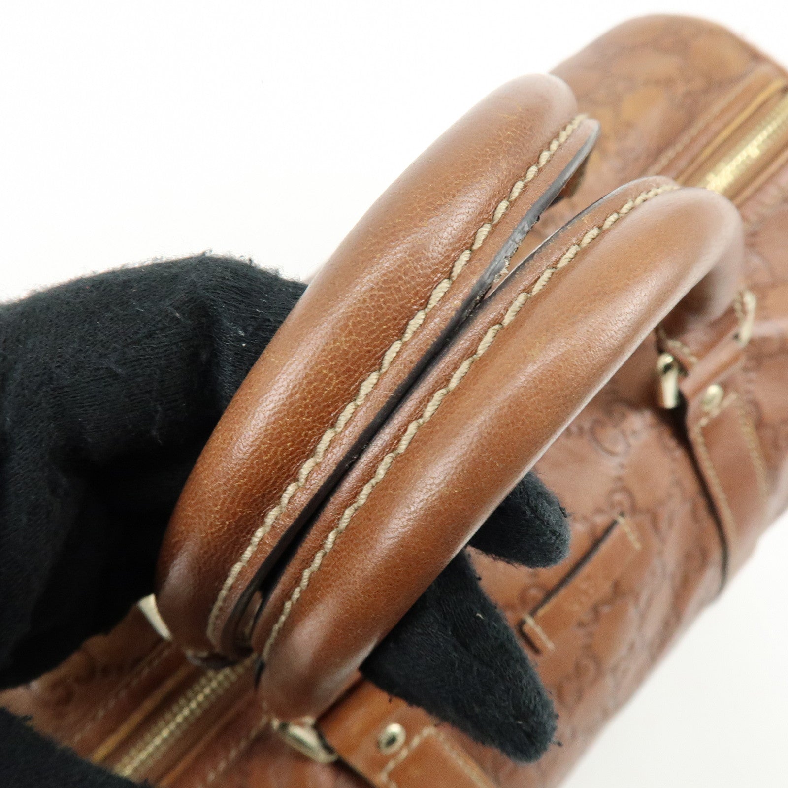 GUCCI Guccissima Leather Boston Bag Hand Bag Brown 193603