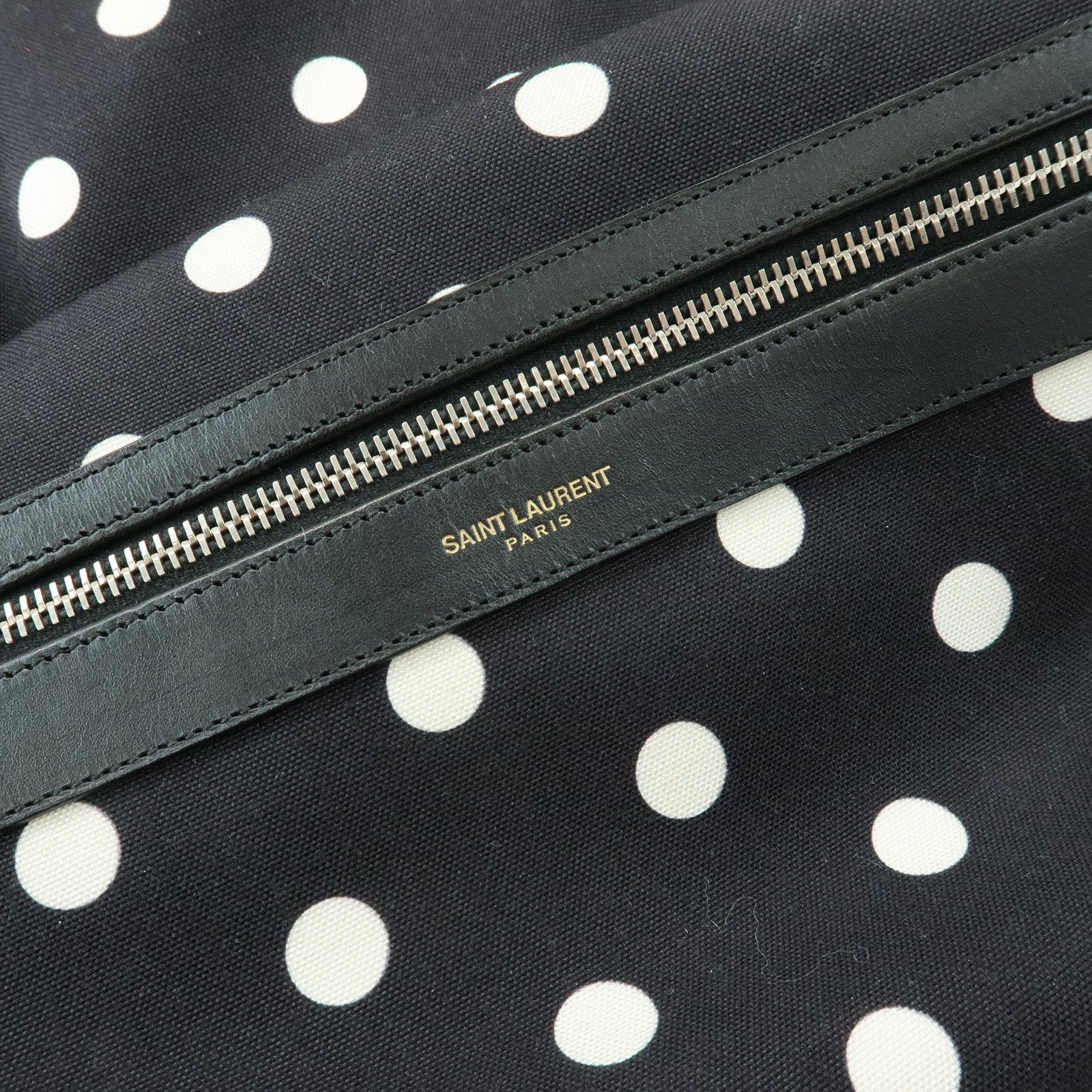 SAINT LAURENT PARIS City Canvas Backpack Rucksack Polka Dot Black White