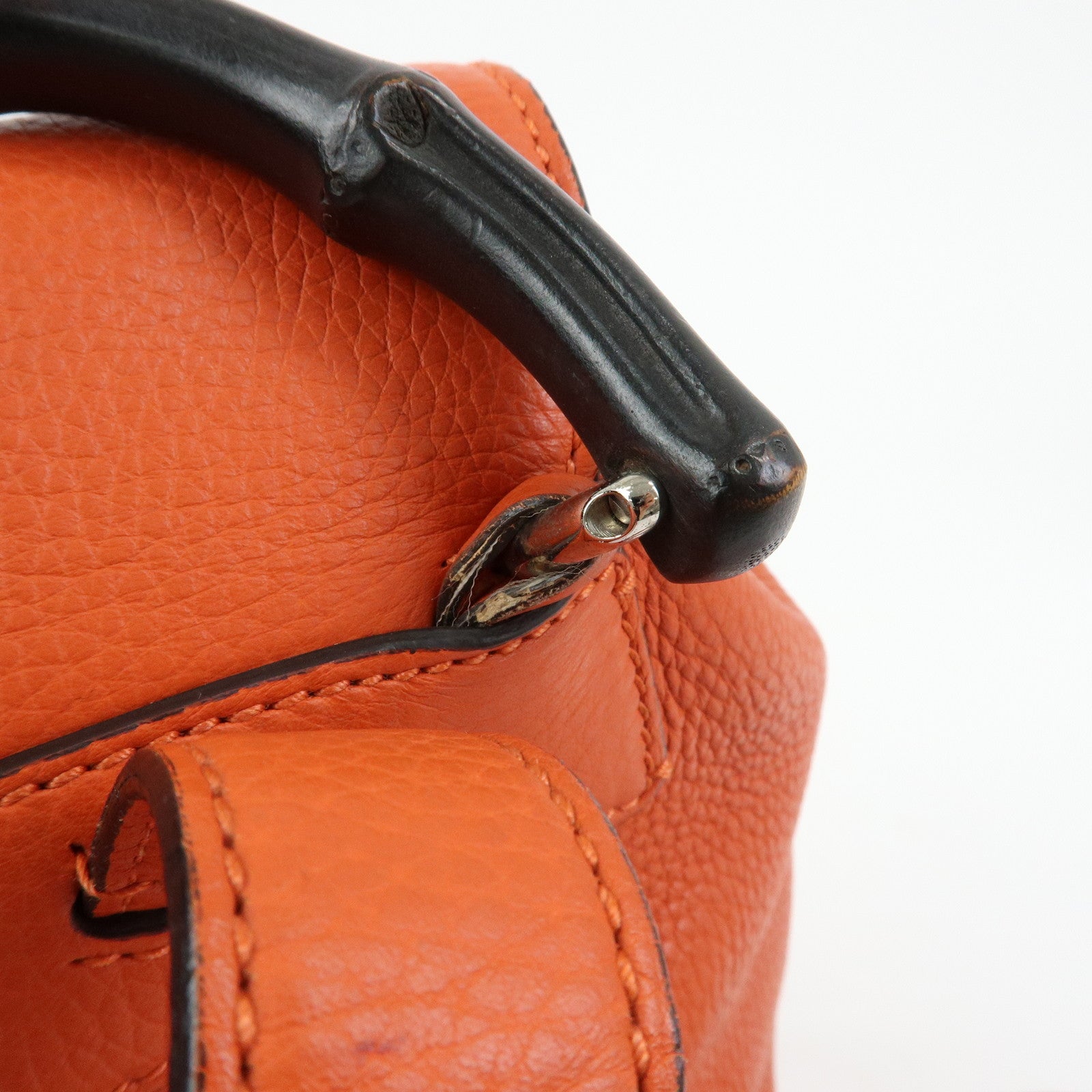 GUCCI Bamboo Leather Backpack Rucksack Tassel Strap Orange 387149