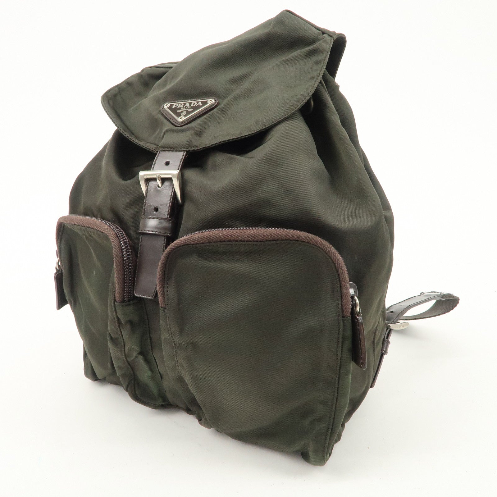 PRADA  Triangle Logo Leather Nylon BackPack B5885F Used