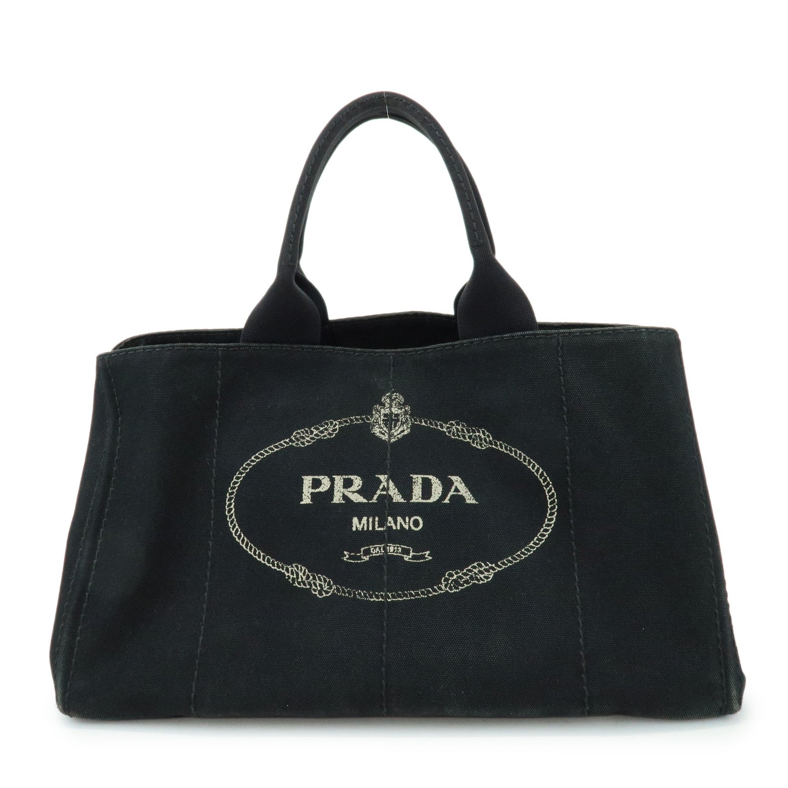 PRADA Triangle Logo Canapa Large Canvas Tote Bag Black B1872B