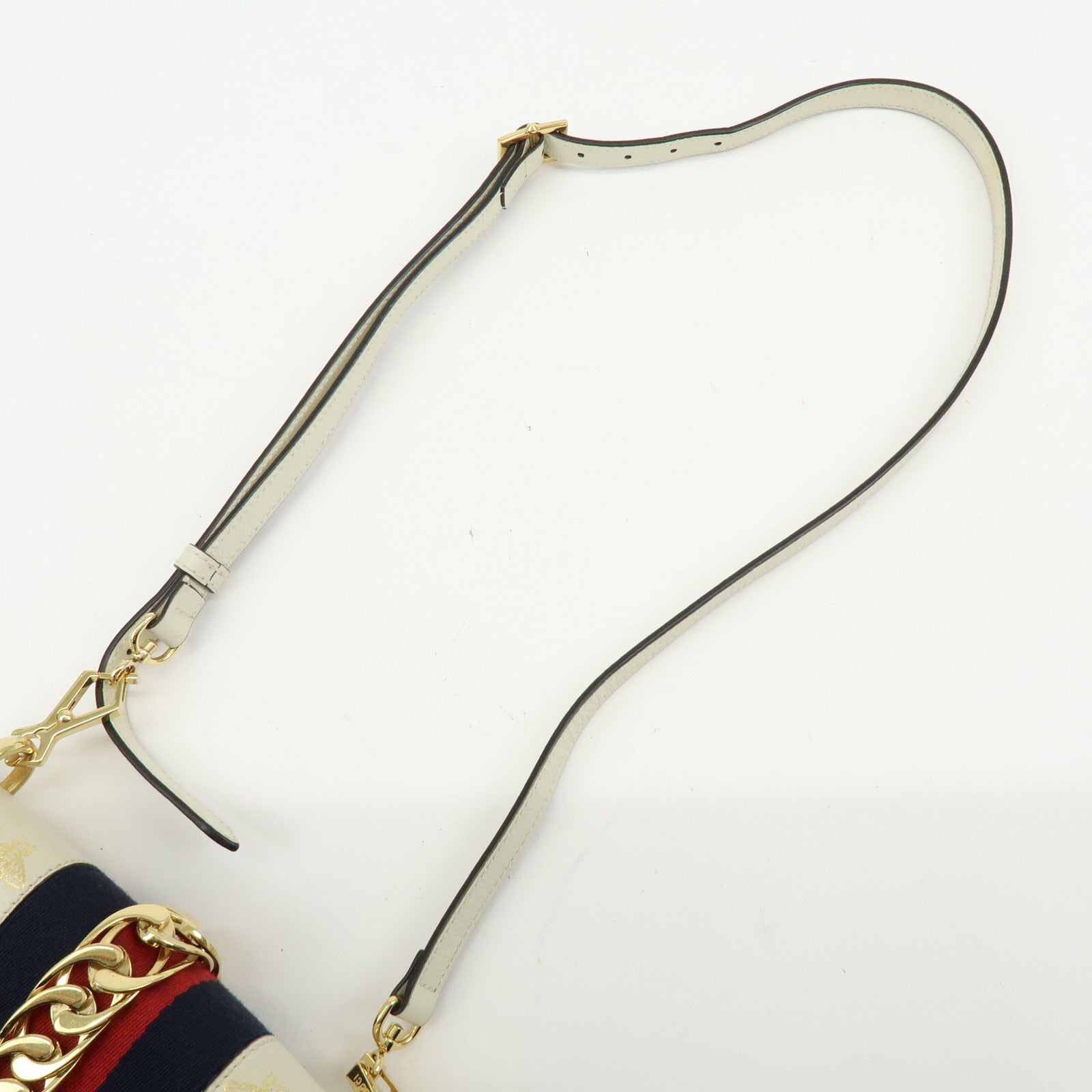 GUCCI Sylvie Sherry Calf Leather Shoulder Bag Ivory Bee & Star 524405