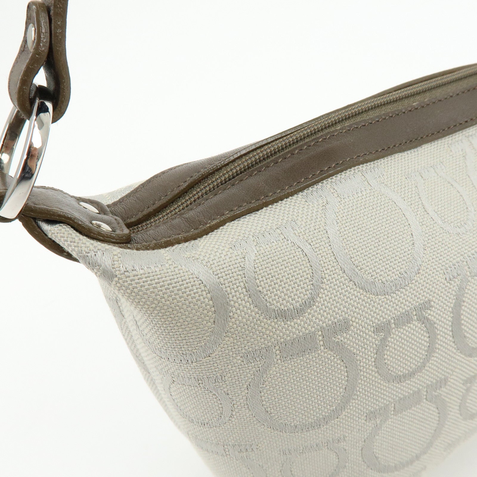 Ferragamo Gancini Canvas Leather Hand Bag Accessory Pouch Beige