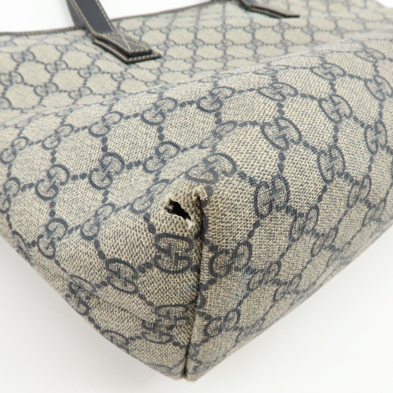 GUCCI GG Supreme Leather Tote Bag Shoulder Bag Beige Blue 211137