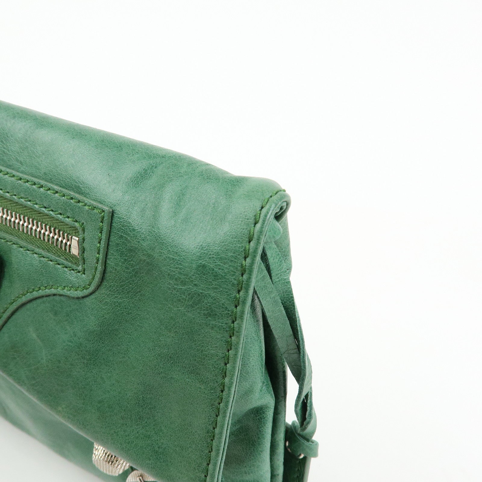 BALENCIAGA Giant Envelope Leather Clutch Bag Pouch Green 186182