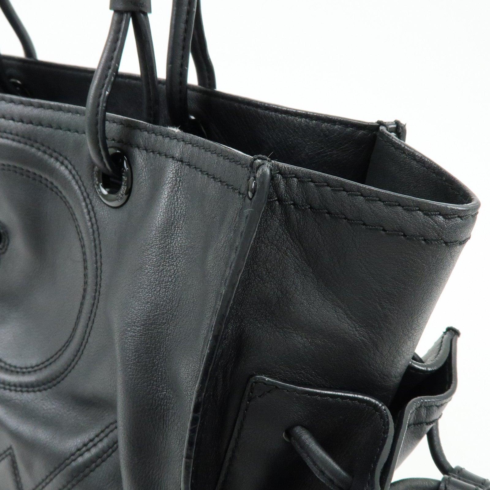 LOEWE Crown Logo Shopper Tote Leather Shoulder Bag Tote Bag Black