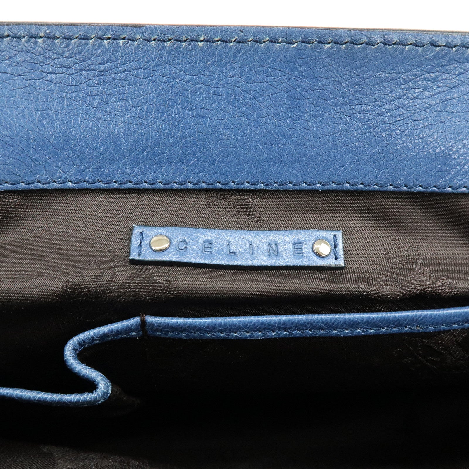 CELINE Logo Leather Boogie Bag Hand Bag Horse Bag Charm Blue