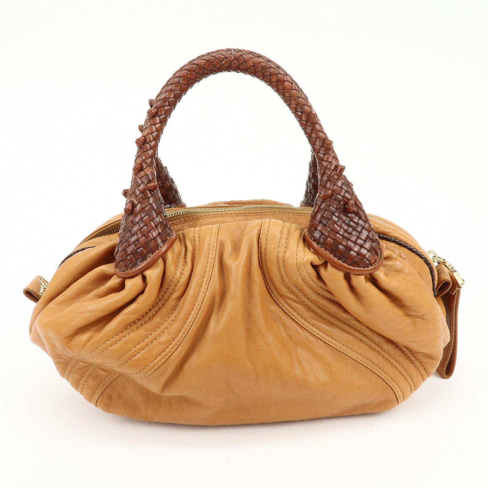 FENDI Zucca Mini Spy Bag Nappa Leather Hand Bag Camel Brown 8BL078