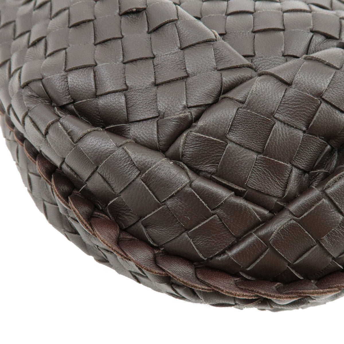 BOTTEGA VENETA HOBO Intrecciato Leather Shoulder Hand Bag Dark Brown