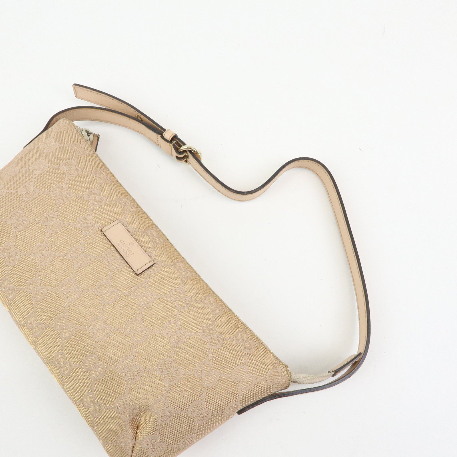 GUCCI GG Canvas Leather Hand Bag Pouch Beige Pink 190393