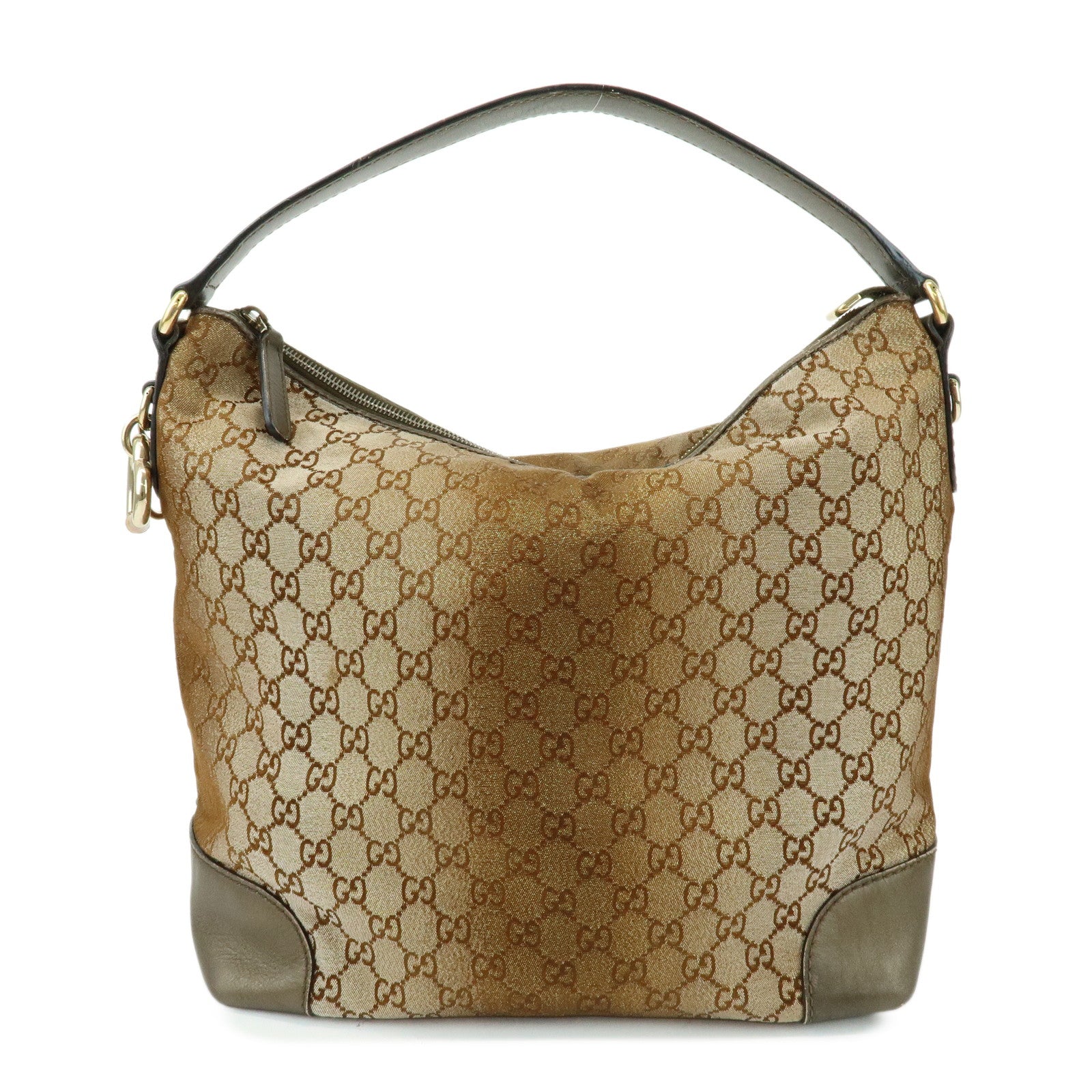 GUCCI Heart Bit GG Canvas Leather Shoulder Bag Bamboo Charm 269958