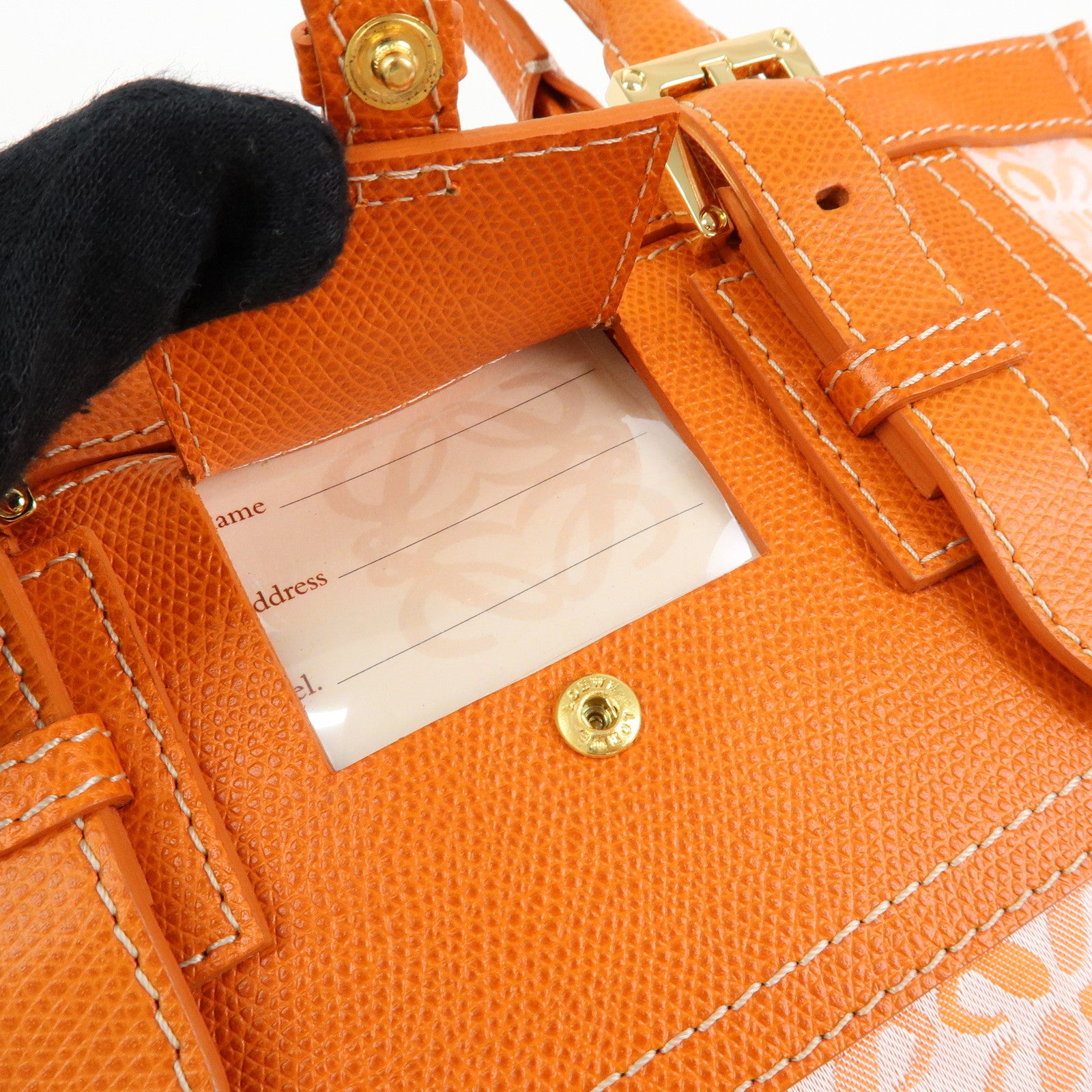 Loewe Repeat Anagram Canvas Leather Tote Bag Hand Bag Orange