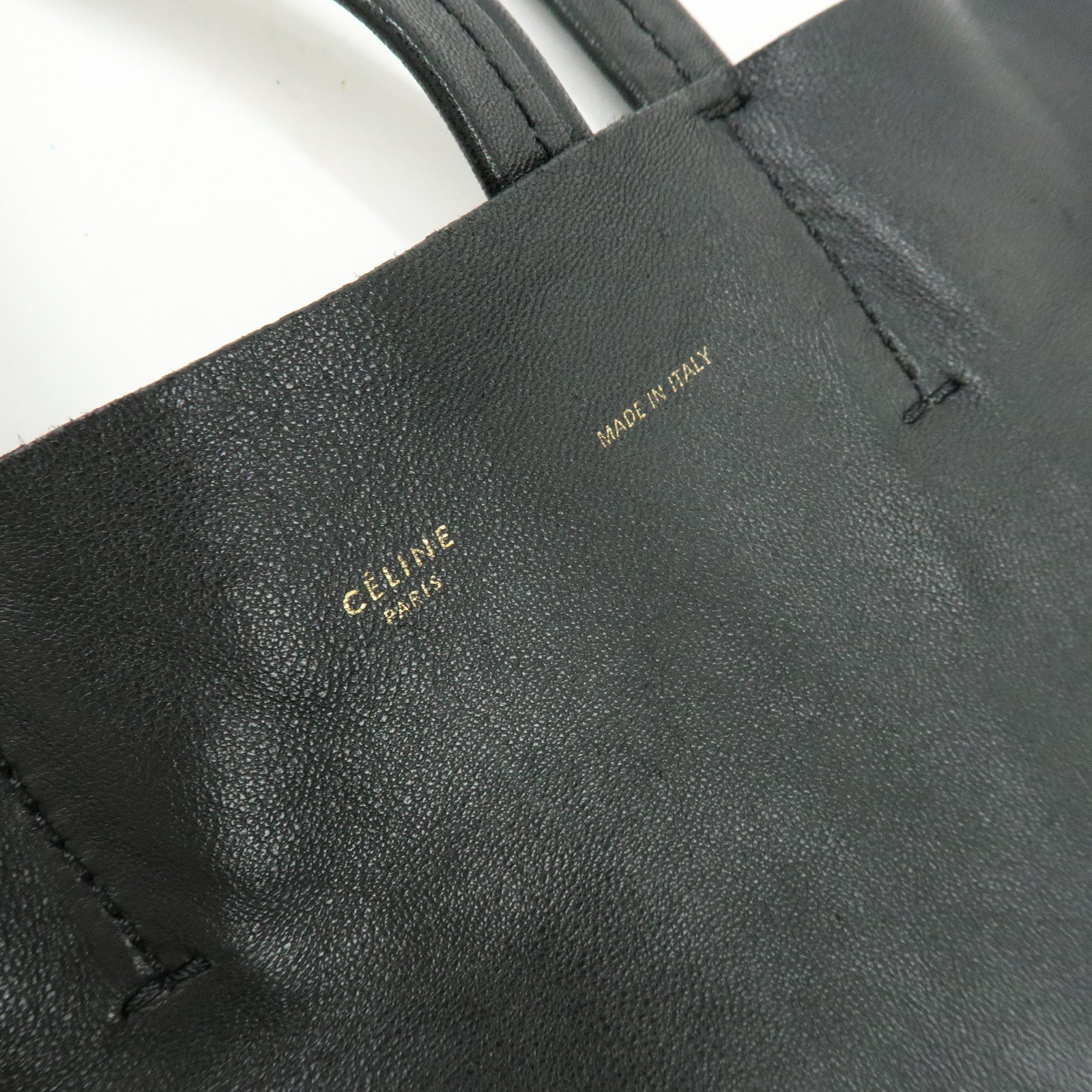 CELINE Horizontal Cabas Leather Tote Bag Hand Bag Black