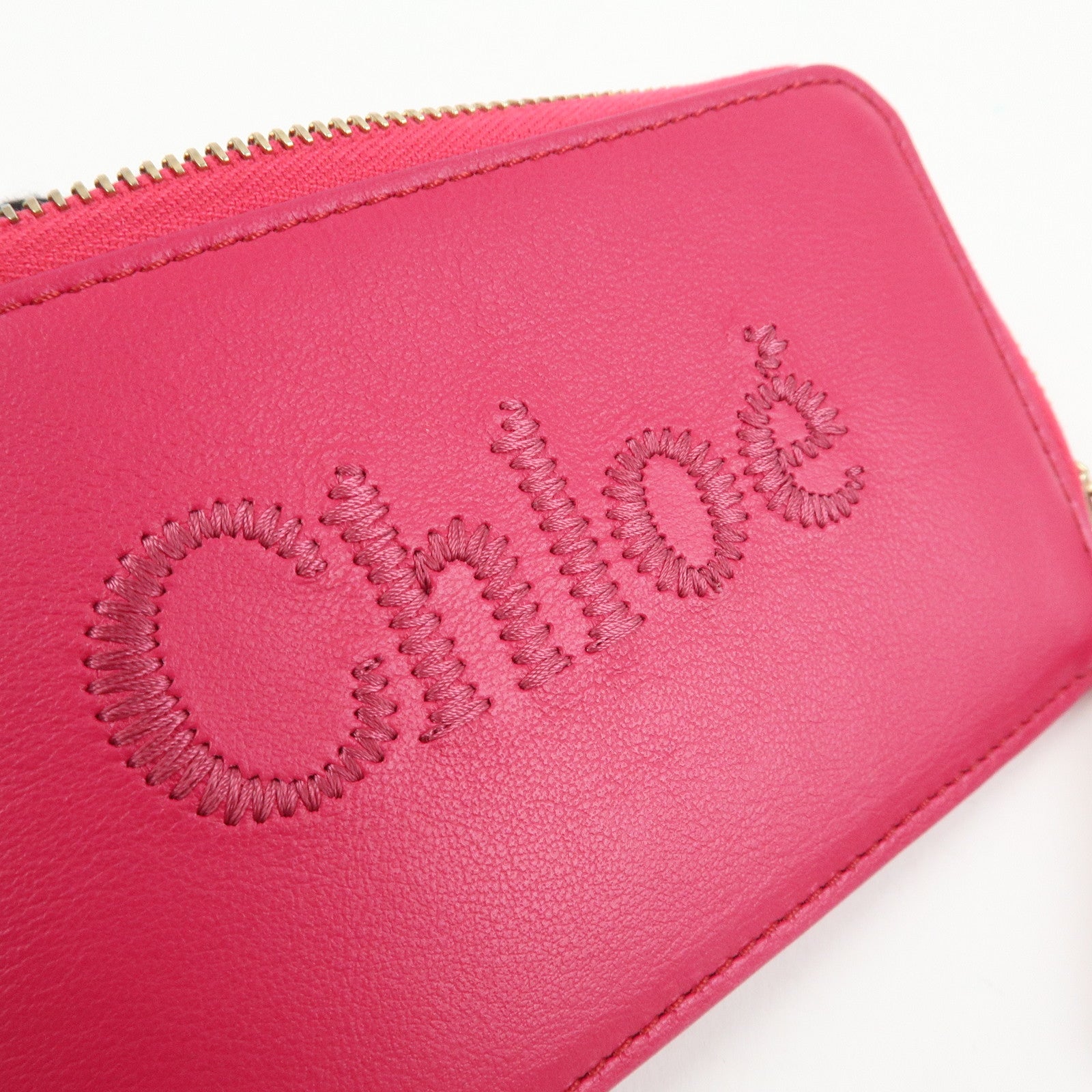 Chloe Logo Leather Card Case Key Case Pink