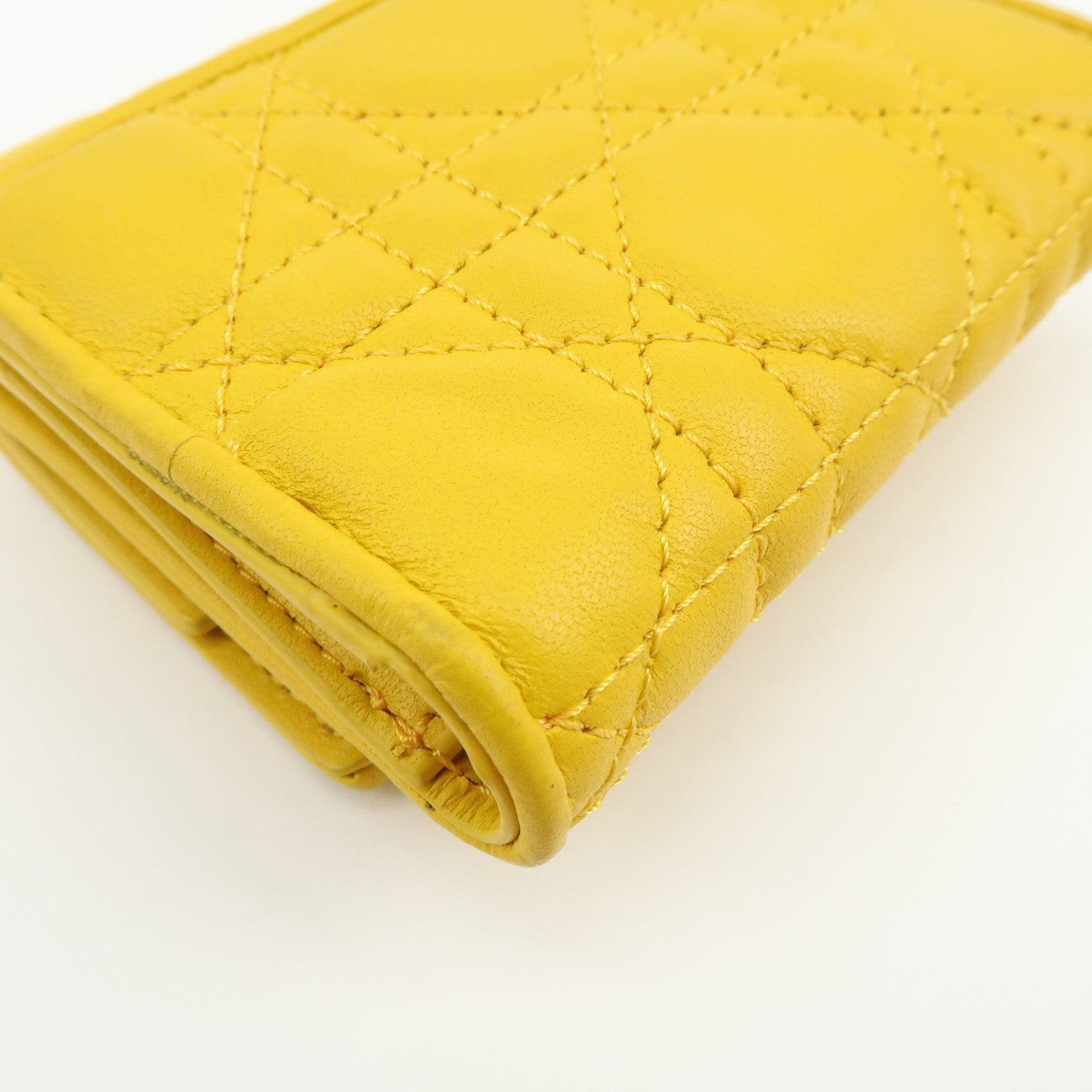 Christian Dior Lady Dior Cannage Leather Lotus Compact Wallet Yellow