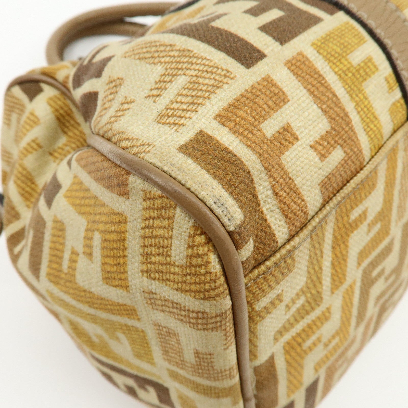 FENDI Zucca Seleria Canvas Leather 2Way Bag Shoulder Bag Brown Beige