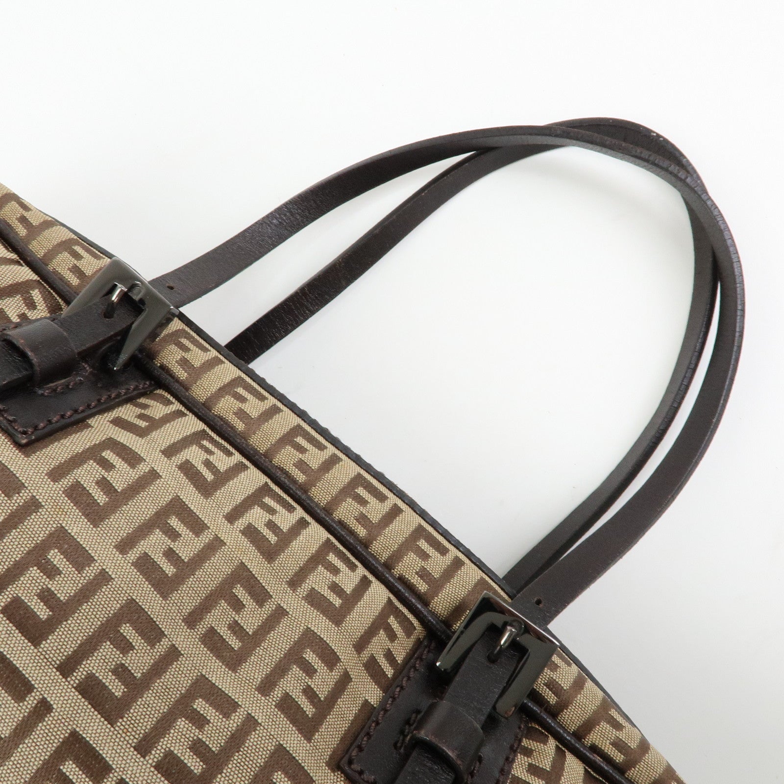 FENDI Zucchino Canvas Leather Mini Boston Hand Bag Beige Brown 8BL007