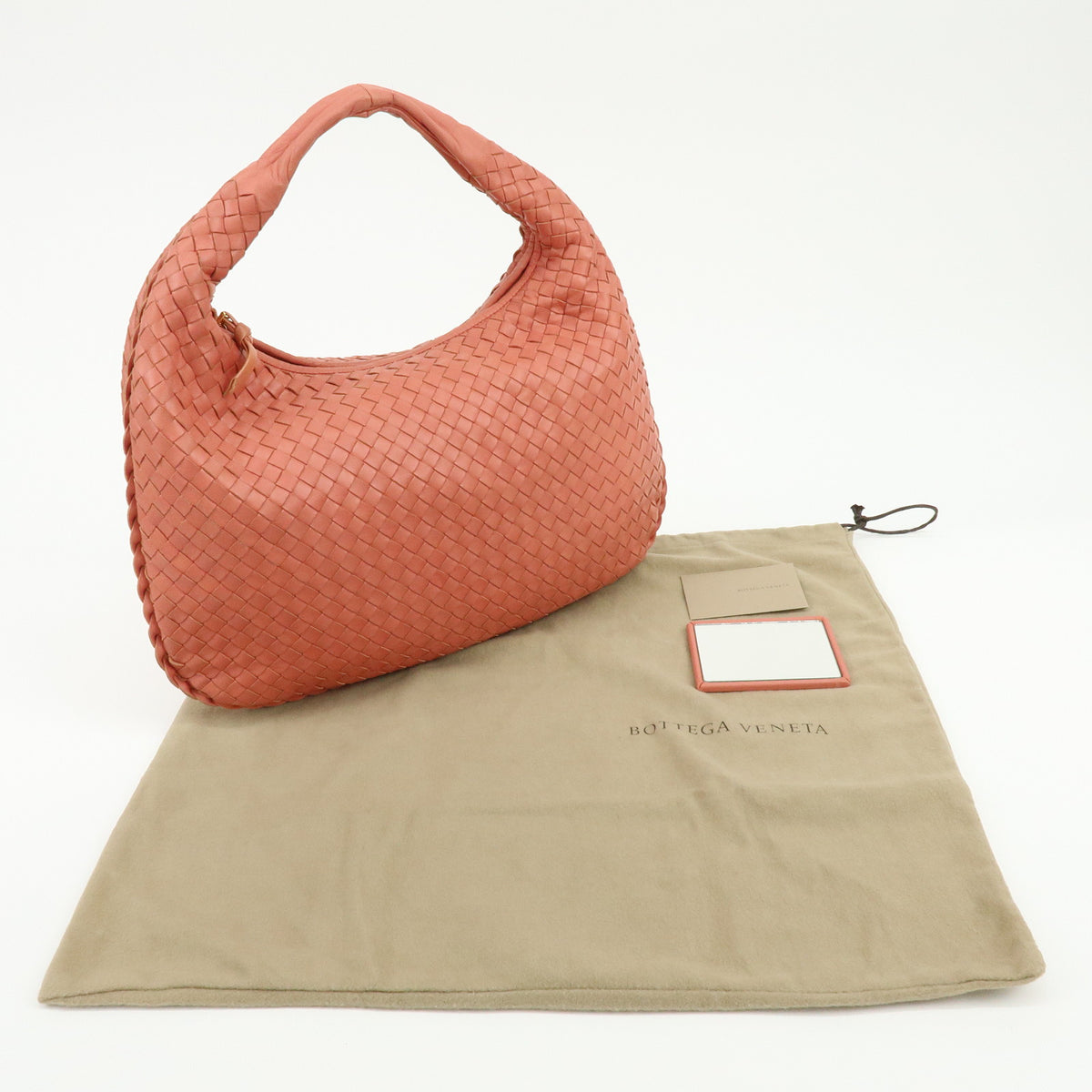 BOTTEGA VENETA Hobo Intrecciato Leather Shoulder Bag Coral