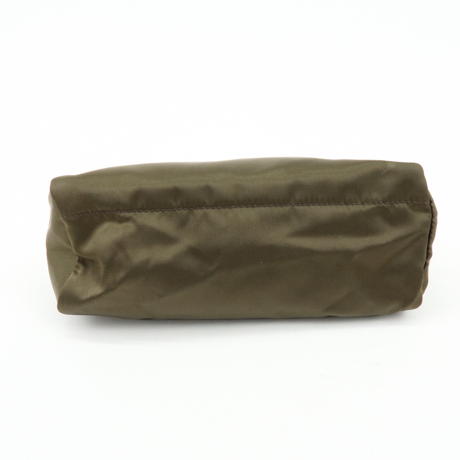 PRADA Triangle Logo Nylon Leather Pouch Cosmetic Makeup Bag Khaki