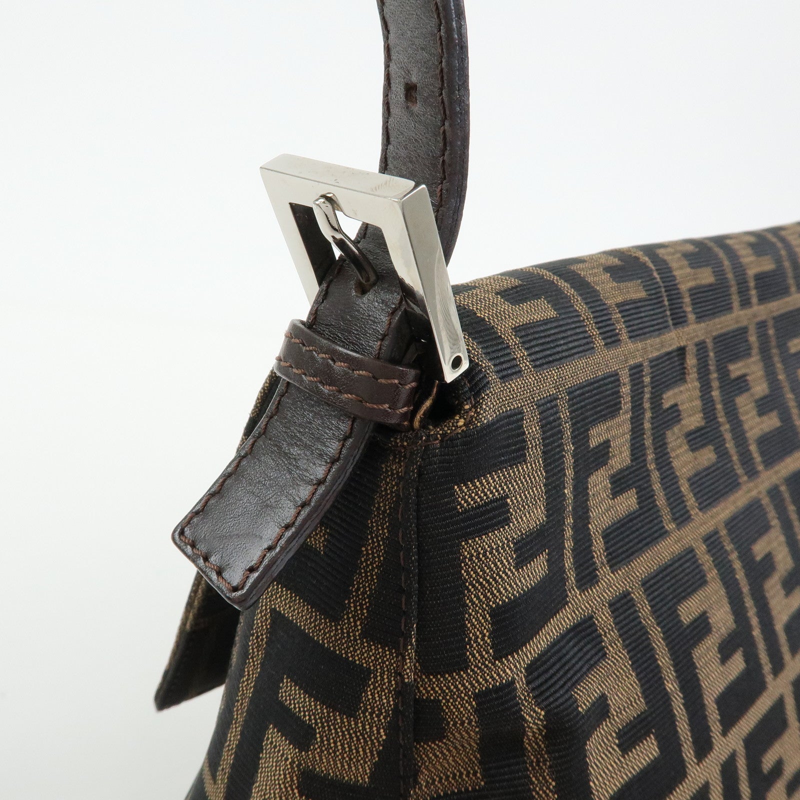 FENDI Mamma Baguette Zucca Canvas Leather Shoulder Bag Brown 26325